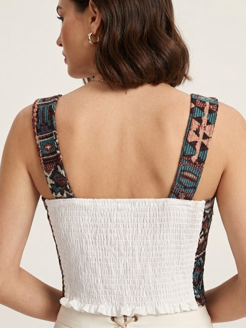 Boho Aztec Lace-Up Corset Top