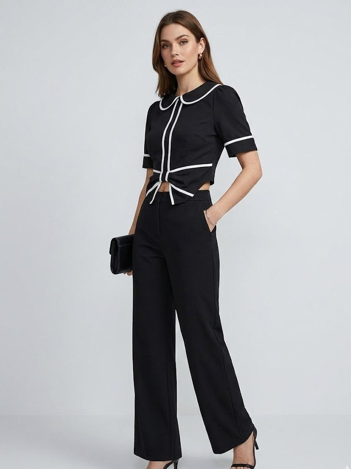 Black Short-Sleeve Korean Crop Top