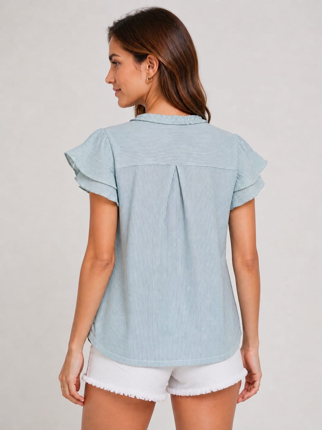 Mint Green Ruffle Sleeve Striped Top