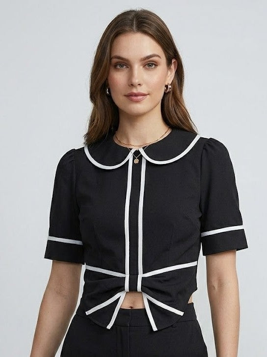 Black Short-Sleeve Korean Crop Top