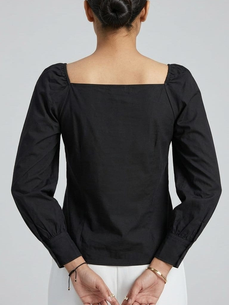 Black Square Neck Shirt Top