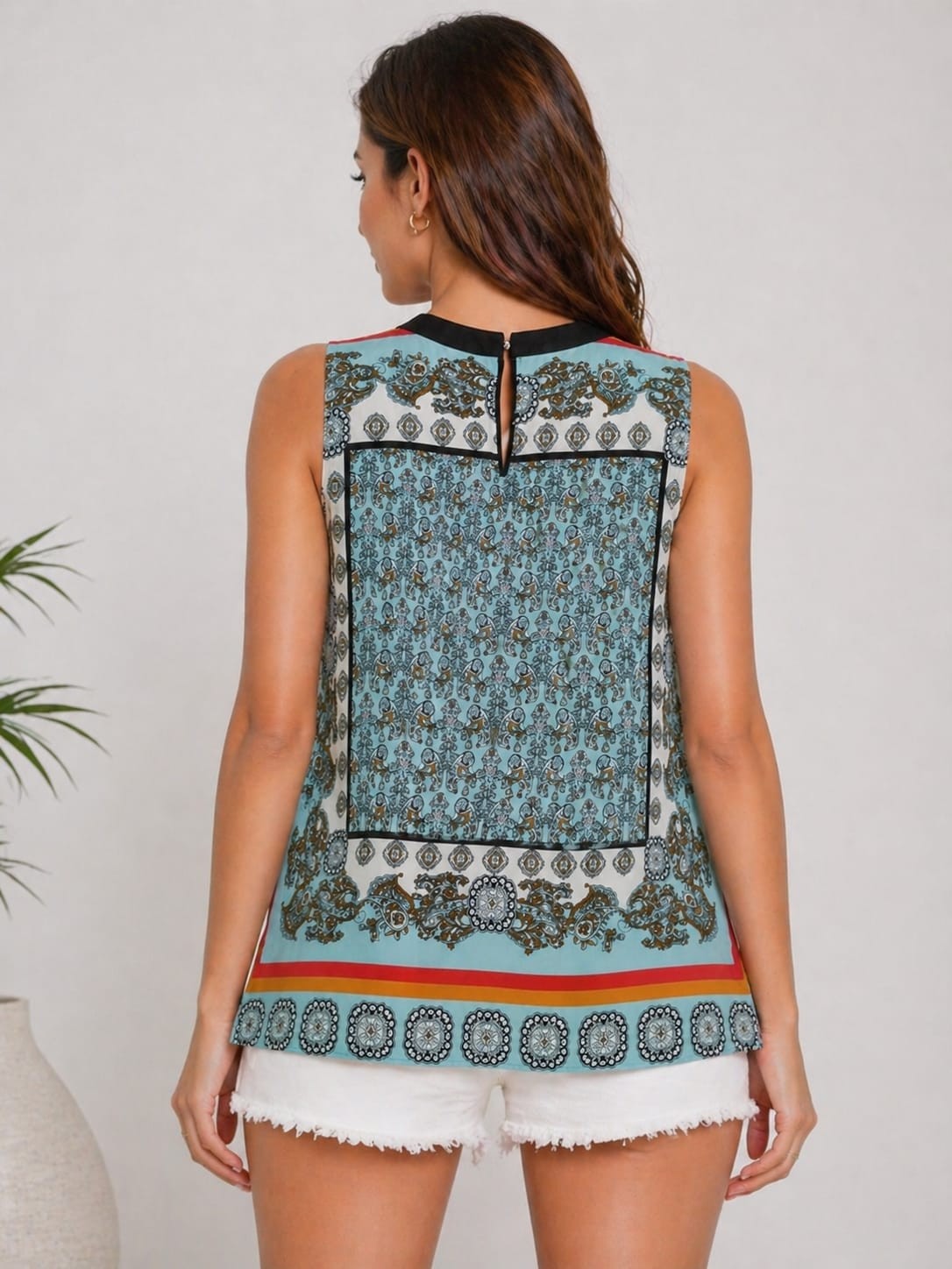 Boho Print Sleeveless Tunic Top