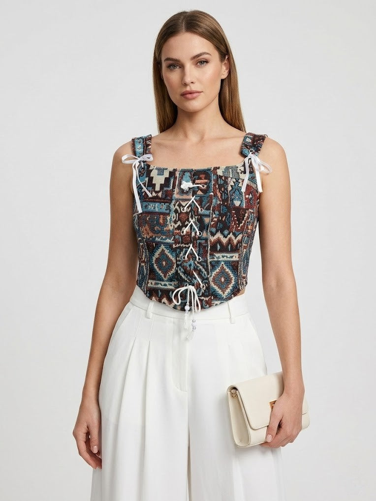 Boho Aztec Lace-Up Corset Top