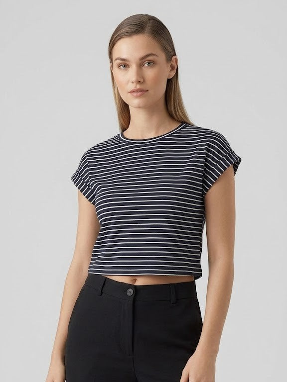Striped Crew Neck Oversized Crop Top 3D texture