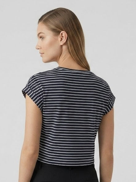 Striped Crew Neck Oversized Crop Top 3D texture